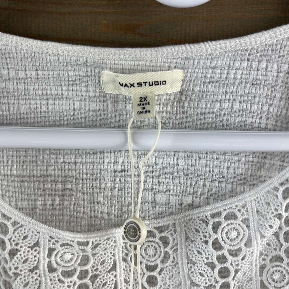 Max Studio Womens Shirt Short Flutter Sleeve Floral Lace Detail Boho Prairie 2X - Picture 7 of 9